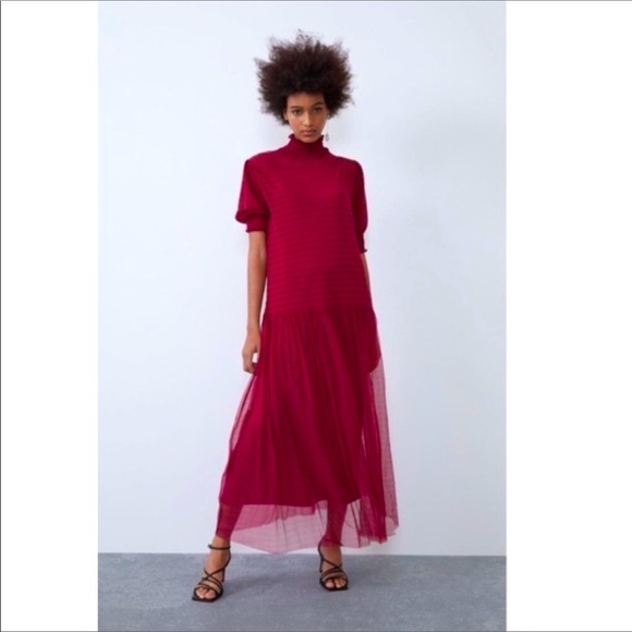 Zara Dresses & Skirts - Zara semi-sheer maroon dress